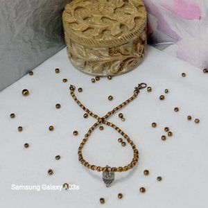 Wooden Beaded Anklet With Silver Owl Pendant